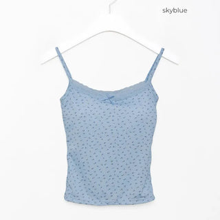 Ribbon flower camisole with built-in cups