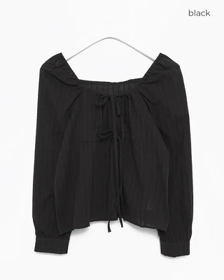 Square drawneck dobby stripe blouse