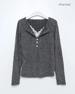 Lace detail button knit