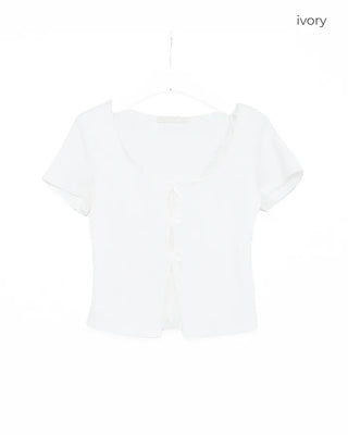 Lace Ribbon Slim Fit Half Sleeve T-Shirt