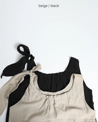 Shoulder ribbon bow tie sleeveless blouse