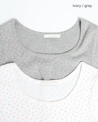 Boat neck floral pointe short T-shirt