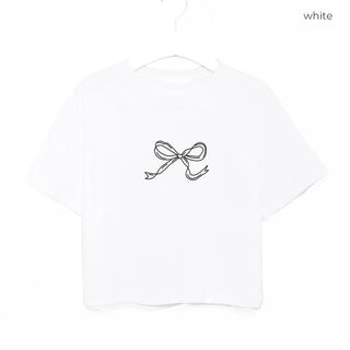 Ribbon short-sleeved cropped T-shirt