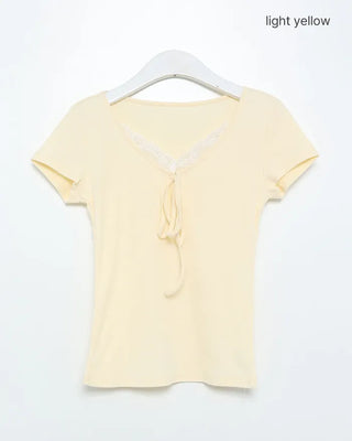 Lace Ribbon Short-Sleeved T-Shirt
