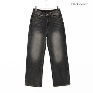 Washed straight denim pants