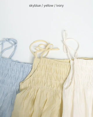 Ribbon Strap Shirred Gathered Dress