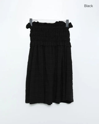 Waist-gathered check midi skirt