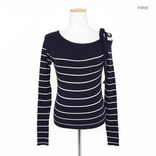 Shoulder ribbon striped knit