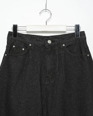 Flared long denim skirt