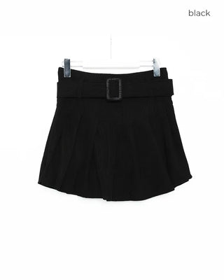 Belted corduroy pleated mini skirt
