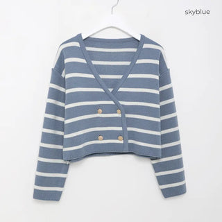 Striped double-button cardigan