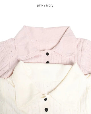 Lace Collar Point Short-Sleeve Knit