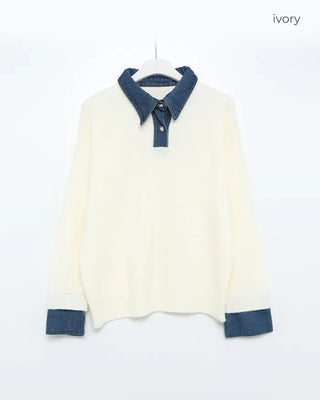 Denim two-tone accent color knit