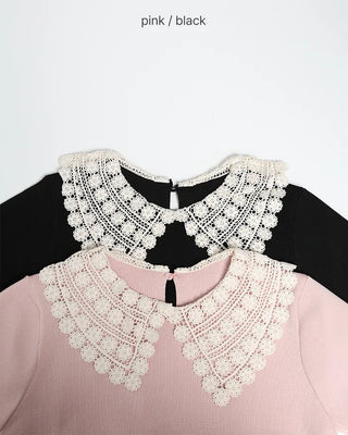 Lace Collar Puff Short Sleeve Knit
