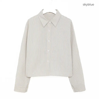 Striped long-sleeved cropped shirt
