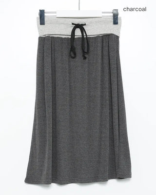 Bordered waist string midi skirt