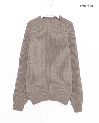 Side Button Neck Point Knit