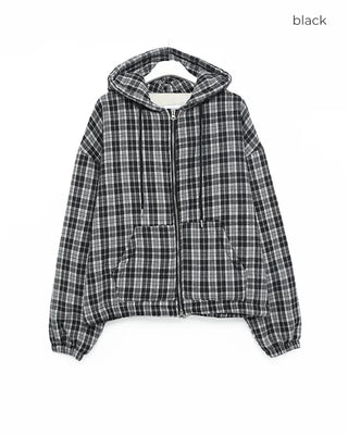 Boa-lined check hooded jacket