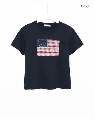 Gingham Lace American Semi-Cropped Half T-Shirt