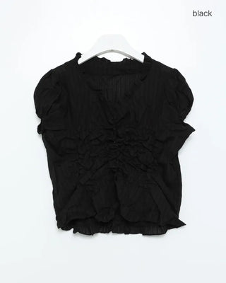 Smoked Frill Short Sleeve Blouse
