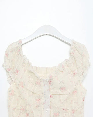 Frill puff sleeve short-sleeved blouse