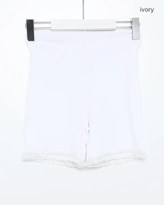 Lace hem short ribbed leggings pants