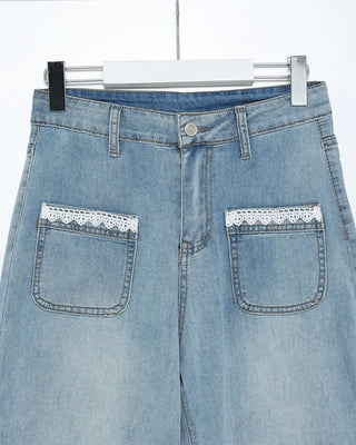 Lace pocket denim pants