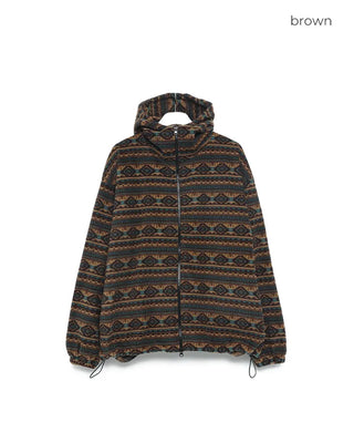 (Unisex) Ethnic Fleece Hooded Jacket with Drawstring