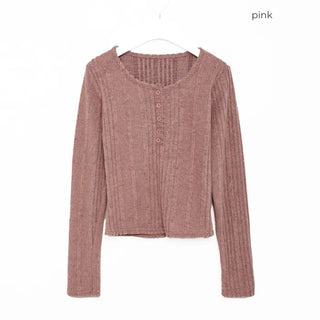 Ribbed 4-button round long sleeve