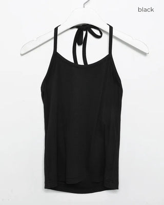Round neck striped halter neck ribbed camisole