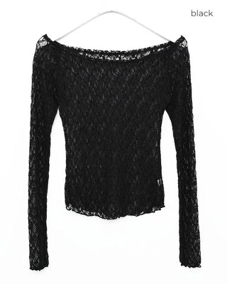 See-through lace long-sleeve T-shirt