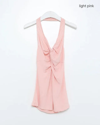 Halter neck shirred sleeveless top