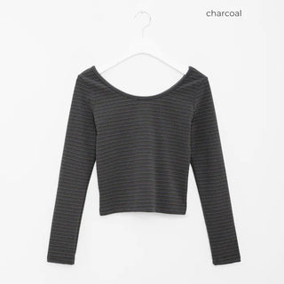 Striped U-neck long-sleeve T-shirt