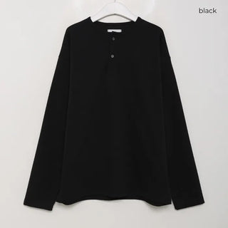 Henley neck long-sleeve T-shirt
