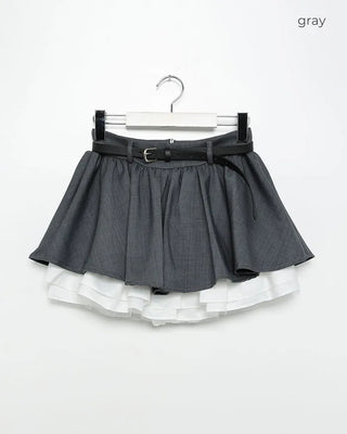 Belted Layered Mini Skirt