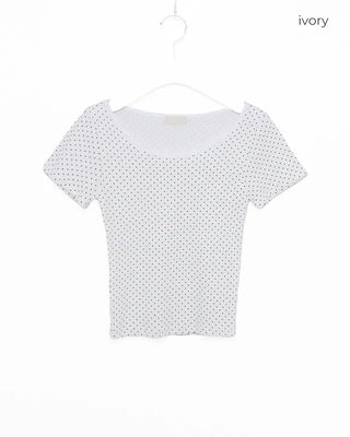 Pindot Long Neck Rib Half T-Shirt