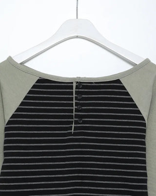Striped Henley Neck Long T-Shirt