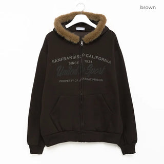 Lettering Hooded Zip-Up