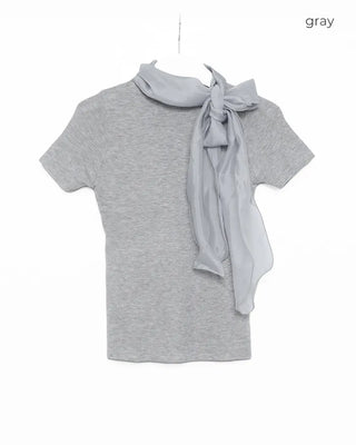 Satin ribbon short-sleeved blouse