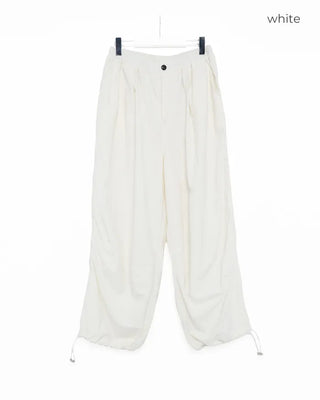 (Unisex) Black Button Elastic Waist Parachute Pants