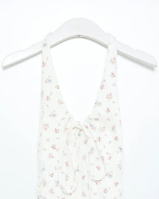Mini Flower Ribbon Halter Neck Sleeveless