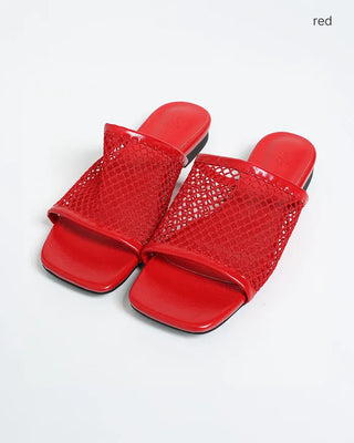 Square-toe mesh mule sandals