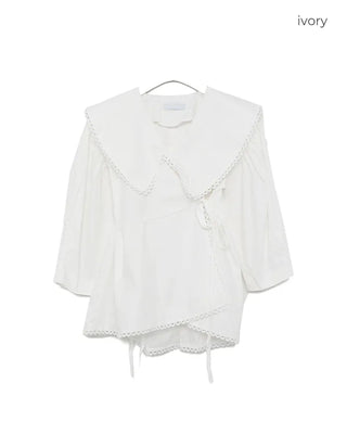 Punching Lace Wrap Peplum Blouse