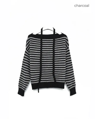 Tie-set off-shoulder striped knit