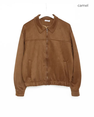 Elastic waistband colored suede jacket