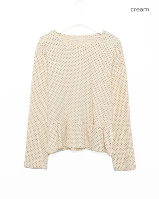 Polka Dot Waist Frill Point Long Sleeve T-Shirt