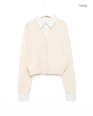 Layered shirt knit cardigan