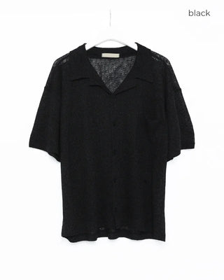 Knit collar button short-sleeved shirt