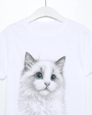 Cat print short-sleeved T-shirt