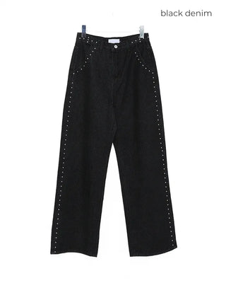 Studded Line Point Straight Denim Pants